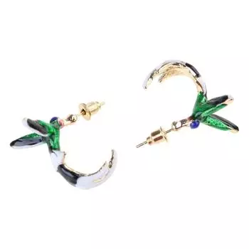 Unique Hummingbird Earrings Studs with Water Drop Designs Sturdy Alloy Fashion Ear Clips for Party Stylish Outfits зелёный