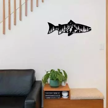 Unique Mountain Forest Metal Wall Art Fish Shape Wall Decor for Home Wall Decor Wall Art Decor Sticker Mural Room Decor
