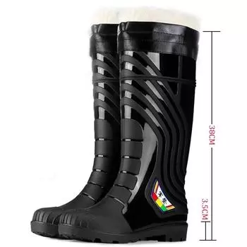 Unisex Insulated PVC Rubber Rain Boots Waterproof Safe Boots Winter Man 40 чёрный