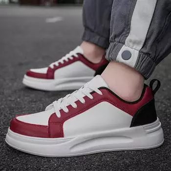 Unisex Lace Up Flat Bottomed Thick Sole Sports Shoes, Versatile, Mixed Color Leather Breathable Comfortable Casual Walking Shoes 36