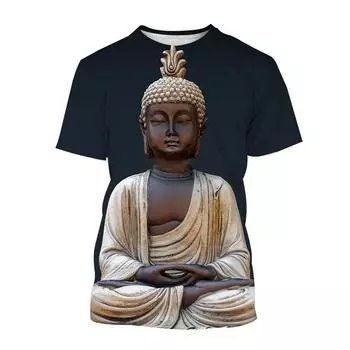 Унисекс модный узор унисекс 3D печать Будда Повседневная свободная удобная мужская футболка футболки с короткими рукавами топы