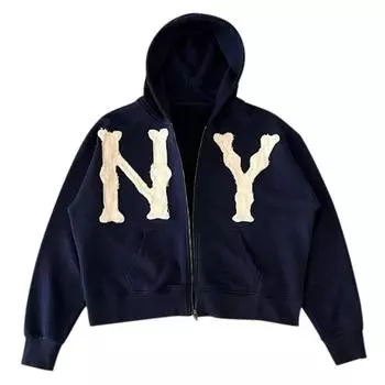Унисекс NY Letter Printed Вышитые толстовки с капюшоном Куртка с капюшоном на молнии Повседневная хип-хоп уличная куртка Толстовка с капюшоном на молнии L коричневый