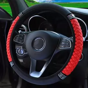 Universal 37-38cm PU Leather Bling Car Steering Wheel Cover Rhinestone Steering-Wheel Covers Auto Interior Decor чёрный