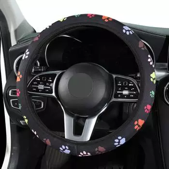 Universal Fit Steering Wheel Covers for Round and D-Shaped Wheels, Seasonal Stretch-On Synthetic Fiber, No Inner Circle Pet Paw and Floral Patterns