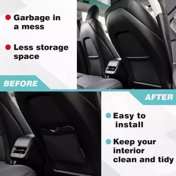 Universal LED Lamp Car Garbage Bag Waterproof Magnetic Adsorption Trash Can Car Seat Backrest Storage Bag PU Car Storage Bag чёрный