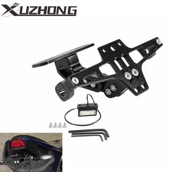 Universal Motorcycle License Plate Bracket Adjustable Fender Eliminator LED Light For Yamaha MT07 MT10 For Kawasaki Harley Honda чёрный