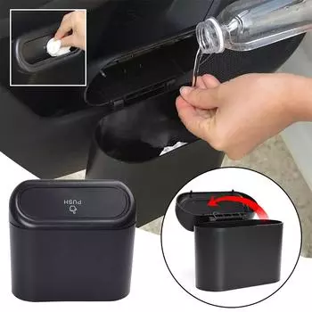 Universal Organizer Car Clamshell Trash Bin Hanging Box Vehicle 6P Pressing Can Storage Case Garbage Square ABS Trash Black E8S1