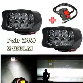 Universal Pair 24W 2400LM LED Work Light Bar Fog Spotlight DRL Headlight Driving Lamp Car Truck Offroad 12-85v With Switch