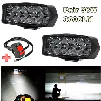 Universal Pair 36W 3600LM LED Work Light Bar Fog Spotlight DRL Headlight Driving Lamp Car Truck Offroad 12-85v With Switch