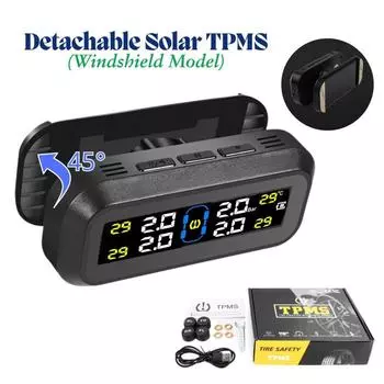 Universal Solar TPMS Tire Pressure Monitoring System IPX7 Waterproof External Sensors Dual USB/Solar Charging with LCD Display External Sensors C чёрный
