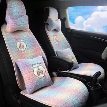 Универсальный женский автомобильный аксессуар, зимний плюшевый теплый розовый вишневый сетчатый нескользящий чехол для женского автомобильного сиденья, подушка для подголовника и поясницы