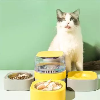 Универсальная кормушка для питьевой воды для домашних животных с двумя и тремя мисками Автоматический дозатор воды для кошек Защитная миска для корма для кошек Посуда для корма для домашних животных 36.5*16.5*5.5cm