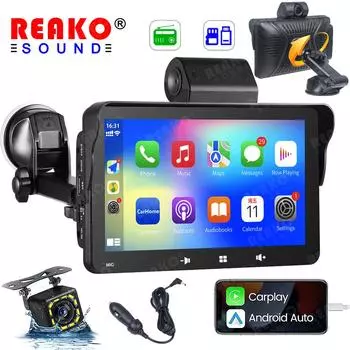 Универсальный автомобильный радиоприемник REAKOSOUND, мультимедийный видеоплеер, Apple Carplay, Android, авто с сенсорным экраном, Bluetooth, FM, голосовой видеорегистратор