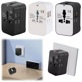 Универсальный дорожный адаптер с двумя портами USB для ЕС, Великобритании, США, Австралии, совместимый с розетками 100–240 В styleb