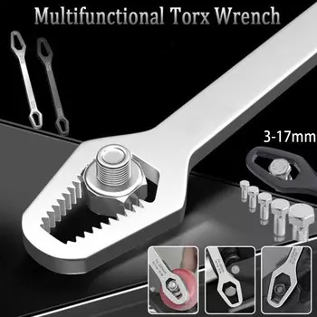 Универсальный ключ Torx 3-17 мм, самозатягивающийся регулируемый гаечный ключ для очков, доска, гаечный ключ Torx с двойной головкой, ручные инструменты для фабрики 3-17mm серебряный