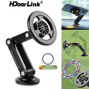 Универсальный магнитный держатель телефона HdoorLink на 360° PRO, телескопическое автомобильное крепление для телефона для iPhone 15, 14, 13, 12, 11 Pro Max Plus, автомобильный навигационный кронштейн чёрный