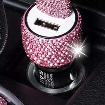 Универсальный мини-двойной USB-адаптер со стразами для быстрой зарядки автомобильного зарядного устройства для телефона чёрный