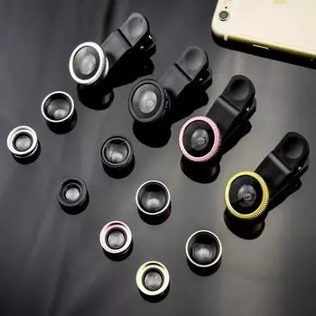Универсальный внешний объектив для мобильного телефона 3-в-1: 180° Fisheye, 0,67-кратный широкоугольный объектив для макросъемки none