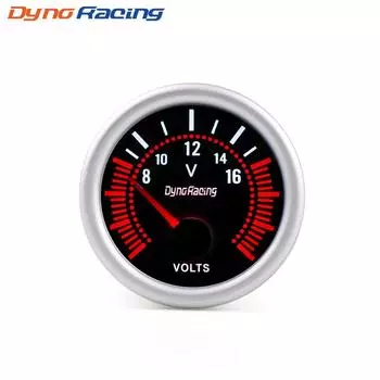 Универсальный вольтметр Dynoracing 2 дюйма, 52 мм, белый светодиодный индикатор напряжения 8-16 В, автомобильный измеритель напряжения