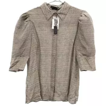 unused akuce+olivia silk Houndstooth pattern Short sleeve blouse S Women Used