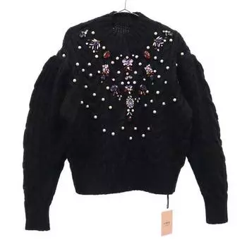unused eimy istoire Long sleeve sweater F black Knitted Beads Women Used