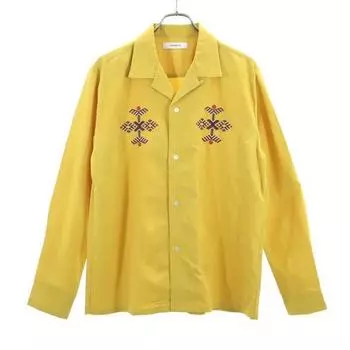 unused Johnbull Long sleeve Embroidery shirt L mustard embroidery Men s Used