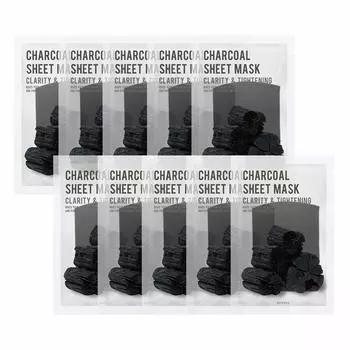 Unyul Purity Charcoal Sheet Mask Pack 22 мл x 10 шт. x 10 шт. Сделано в Корее Набор для ухода за кожей Активное и очищающее действие Содержит натуральные ингредиенты