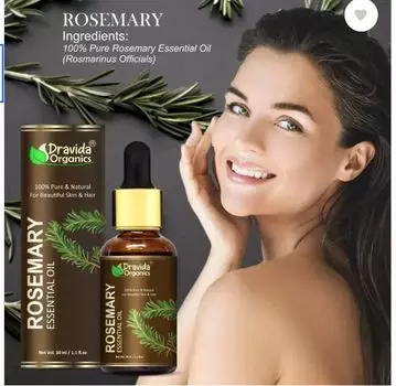 Упаковка из 2 эфирных масел розмарина Dravida Organics, 100% чистое и натуральное, для роста волос, кожи, против перхоти (30 мл х 2)