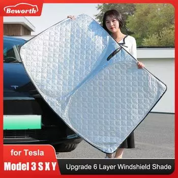Upgrade 6 Layer ModelY Car Windshield Sun Shade For Tesla Model 3 Y S X Visors Auto Blocks Front Window Sunscreen Sunshade Cover 2layer black for M3