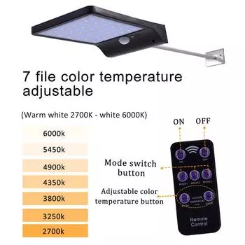 Upgraded 48 leds Solar Light Color Adjustable With Controller Three Modes Waterproof Lamp Lights For Outdoor Garden Wall Street black shell