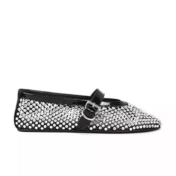 Upgraded sheepskin version~ Rhinestone mesh flat Mary Jane single shoes women s ballet shoes dinner shoes 35