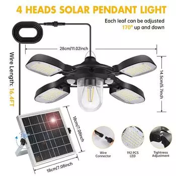 Upgraded Solar Bulb Light With Adjustable Head Outdoor Indoor192LED Solar Lights Solar Pendent Light for Barn Patio Gazebo Shop