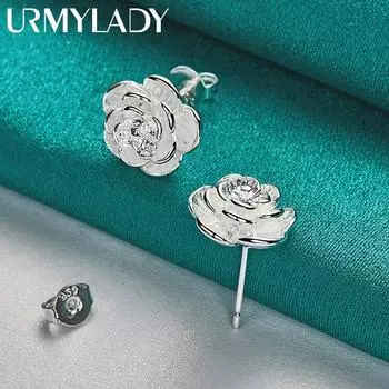 URMYLADY 925 стерлингового серебра розы серьги гвоздики серьги для женщин очарование модные ювелирные изделия ME353