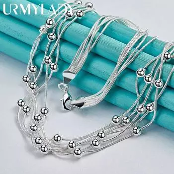 URMYLADY из стерлингового серебра 925 пробы, разноцветная цепочка в виде змеи, шариковые бусины, 18 дюймов, очаровательное ожерелье для женщин, свадебная вечеринка, модные украшения 45cm
