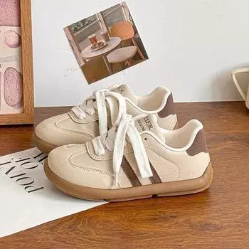 Уродливые милые большие головы ретро моральные тренировки повседневные туфли женские 2024 осень новые универсальные нишевые студенческие маленькие белые туфли для доски 35 хаки