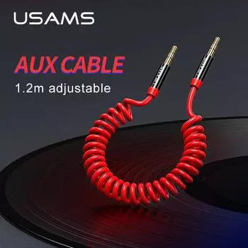 USAMS 1,2 м 3,5 мм порт Jack Spring Aux аудиокабель для мобильного телефона, планшетного компьютера, CD Walkman, автомобильные аудиодинамики, наушники 1.2M(Spring) красный