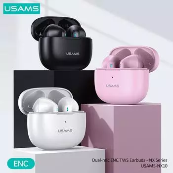 USAMS Bluetooth 5,2 Беспроводные наушники Мини TWS Наушники Громкая связь для занятий спортом с зарядным устройством Водонепроницаемые наушники для телефона BT 5.2 Wireless Earbuds розовый