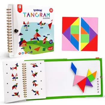 USATDD головоломка Tangram Travel с 2 наборами магнитных блоков с узорами для дорожного путешествия, обучающая головоломка, книга-головоломка для детей и взрослых, 368