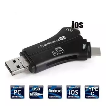 USB2.0+Micro+Type-c+Lightning 4-в-1 многоинтерфейсный кардридер для карт SD/TF для телефона Android iPad I-flashdevice золотой