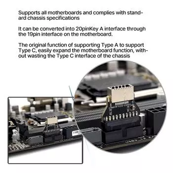 USB3.0 19pin/20pin to Type E 90-градусный разъем-адаптер высокоскоростной для платы расширения материнских плат