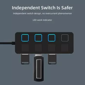 USB 2.0 HUB Multi 4 Ports Splitter Expander USB Power Adapter for Laptop PC QDE