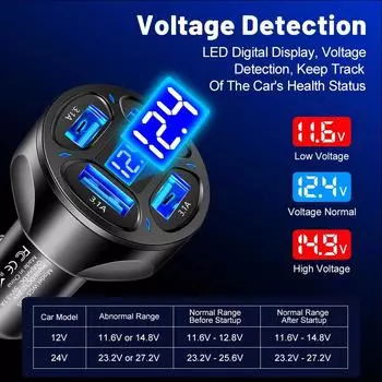USB 3.0 4 портаАвтомобильное зарядное устройство 66 Вт Быстрая зарядка Быстрая зарядка Автомобильное зарядное устройство для мобильного телефона Адаптер для iPhone 14 13 чёрный