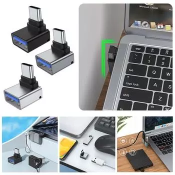 USB 3.0 Female to Type C Male 90-градусный угловой удлинитель USB C Upward Downward OTG Connector для ноутбука серебряный
