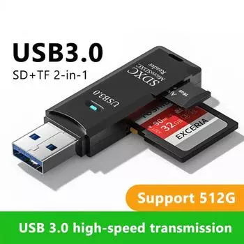 USB 3.0 Кардридер 2 в 1 USB 2.0 для SD Micro SD TF Карта памяти Адаптер для ПК Ноутбук Аксессуары Флэш-накопитель Кардридер