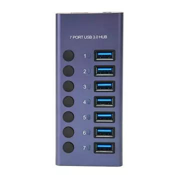USB 3.0 концентратор 7 портов 5 Гбит/с 5 В 2,4 А 36 Вт индивидуальный переключатель светодиодный индикатор USB 3.0 док-станция для UK Plug