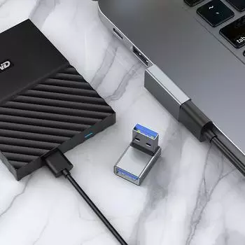 USB 3.0 папа-мама 90 градусов прямоугольный удлинитель адаптер USB восходящий разъем синхронизации данных для ноутбука ПК USB вентилятор UP серебряный