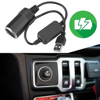 USB 5 В 2,4 А до 12 В 1 А Автомобильный прикуриватель гнездо Женский повышающий кабель инвертор преобразователи для прикуривателей видеорегистраторы чёрный
