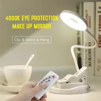 USB аккумуляторная светодиодная настольная лампа с зажимом, зеркало для макияжа, сенсорные настольные лампы с гибким затемнением