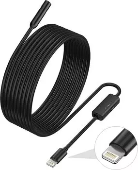 USB-эндоскоп для iPhone 7,9 мм, бороскоп, камера-змея, водонепроницаемый полужесткий шнур длиной 16,4 фута с 8 светодиодными лампочками 1-pack