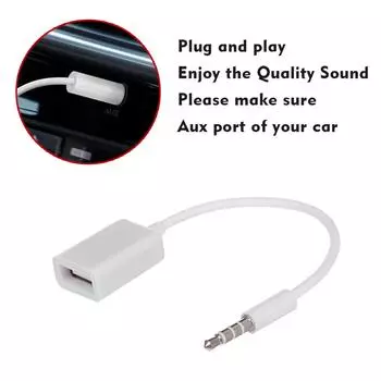 USB Aux аудиокабель-адаптер с разъемом 3,5 мм для штекера 2,0, автомобильный преобразователь, кабель OTG, декодирование белый
